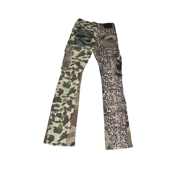 THRT Patchwork Cargo Pants Camo Leopard Print Distressed Size 30 - Picture 2 of 11